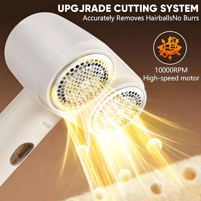 Dual-Head Lint Shaver, Electric Lint Remover, Lint Remover for Clothes, 6 Leaf Blades Defuzzer, Sweater Shavers to Remove Pilling, Electric Shaver for Clothes Couch Furniture, USB Rechargeable