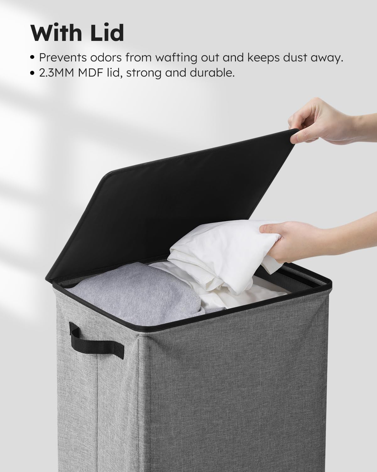 SOLEDI Laundry Hamper with Lid 100L Large & Tall Collapsible Laundry Basket, Clothes Hamper with Bag Removable Easy to Carry, Dirty Hampers for Bedroom, Bathroom, Dorm, College, Grey