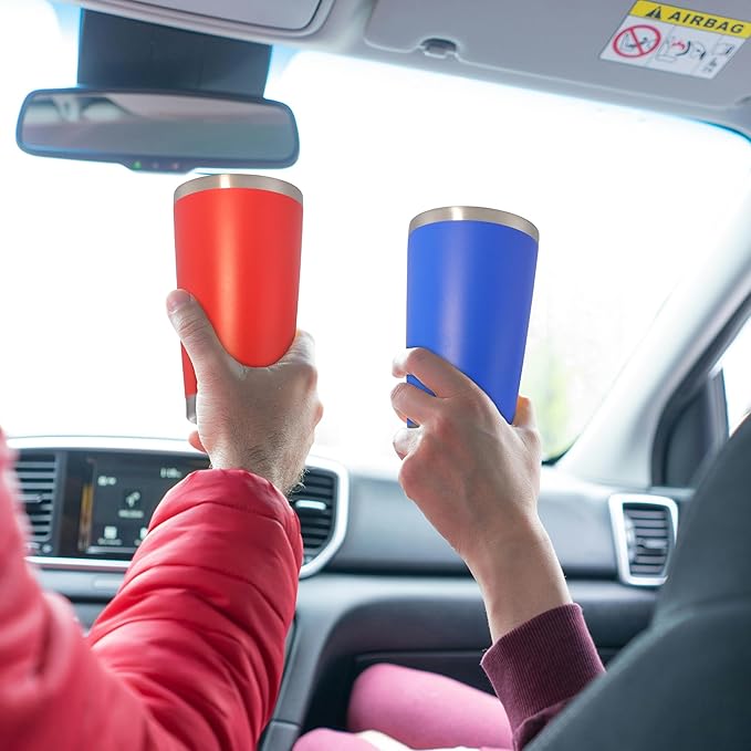 20 oz Tumbler with lid Double Wall Vacuum Insulated Tumblers Stainless Steel Coffee Mug Travel Coffee Tumbler Powder Coated Tumbler Cup Keep Hot&Cold - (Dark Blue 6 Pack)