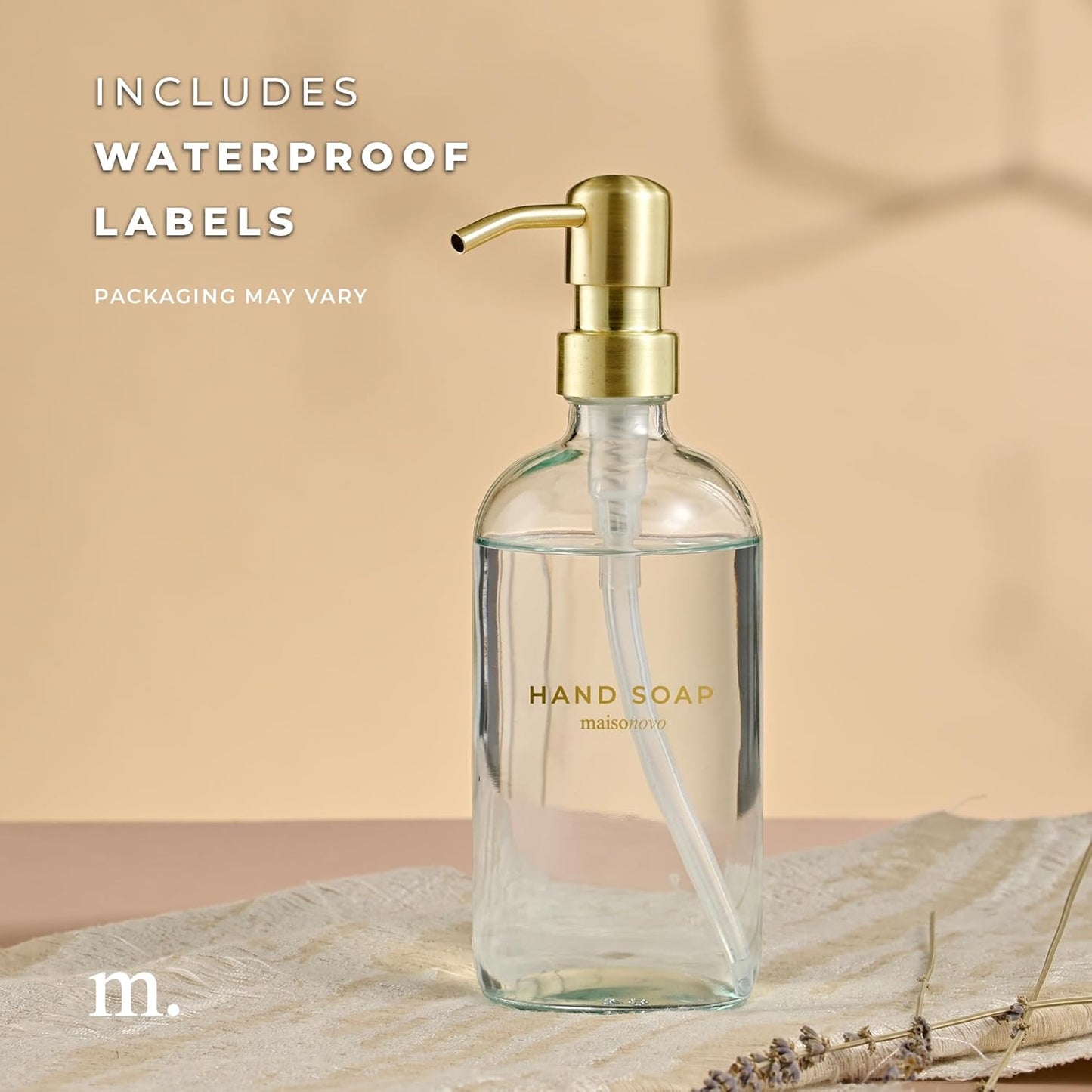 MaisoNovo Soap Dispenser 1-Piece Set | 16.9oz Clear Bottles with Gold Stainless Steel Pump