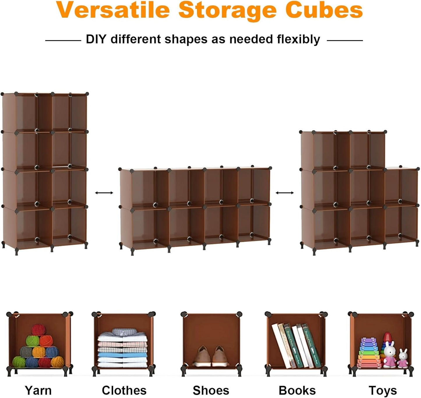 AWTATOS 8 Cube Storage Organizer, Closet Organizer Storage Shelf, Bookcase Bookshelf, DIY Stackable Storage Cubes Shelves for Closet, Bedroom, Home, Office, Cocoa Brown