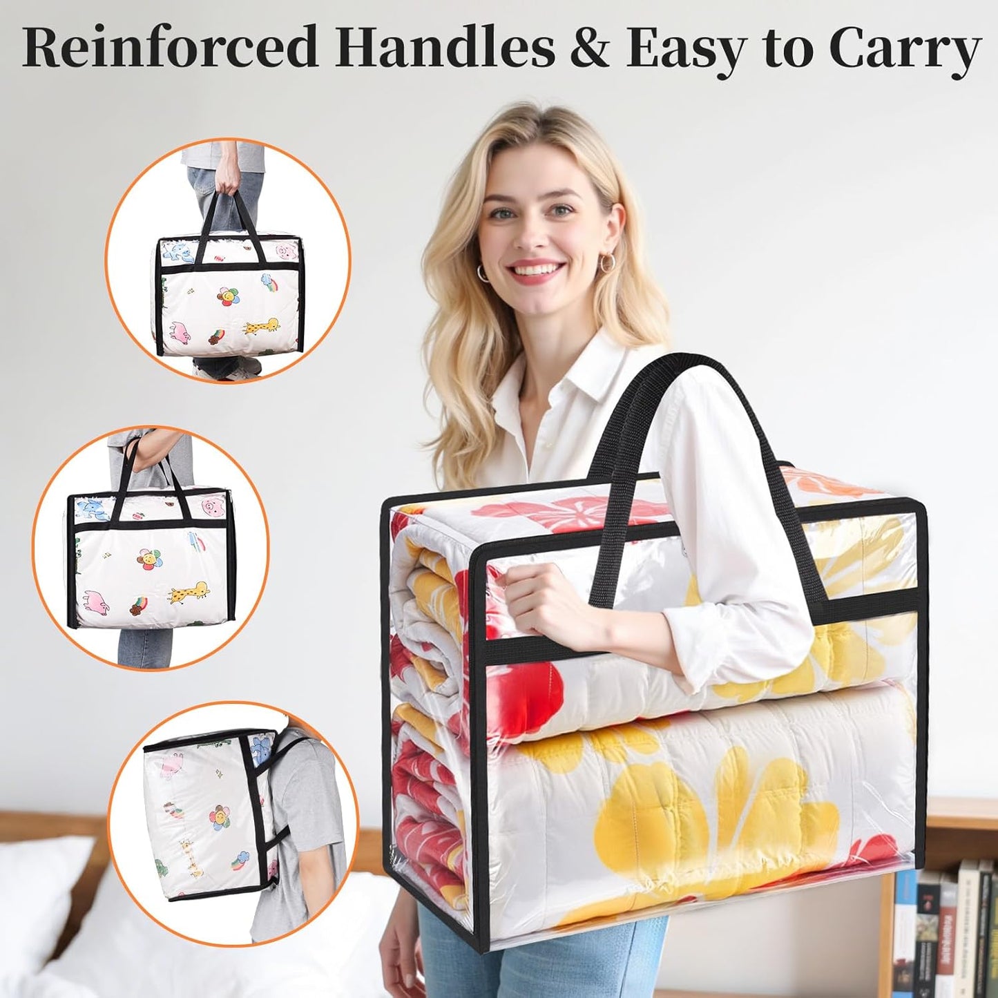 Clear Clothes Storage Bags, 8 Pack Closet Organizers and Under Bed Storage Containers, Foldable Moving Bags with Zippers for Comforter, Blanket, Bedding, Duvet, PVC Packing Bags 90L