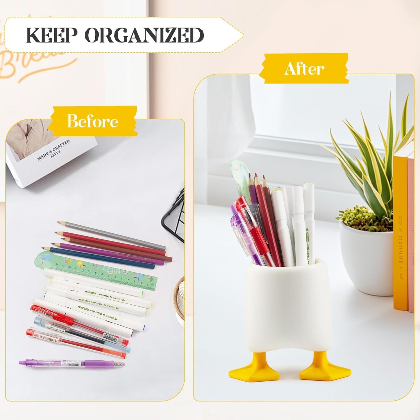 Creative Cute Duck Pen Pencil Holder, Multifunctional Stationery Pen Holder Makeup Brush Holder Kitchen Storage Cup