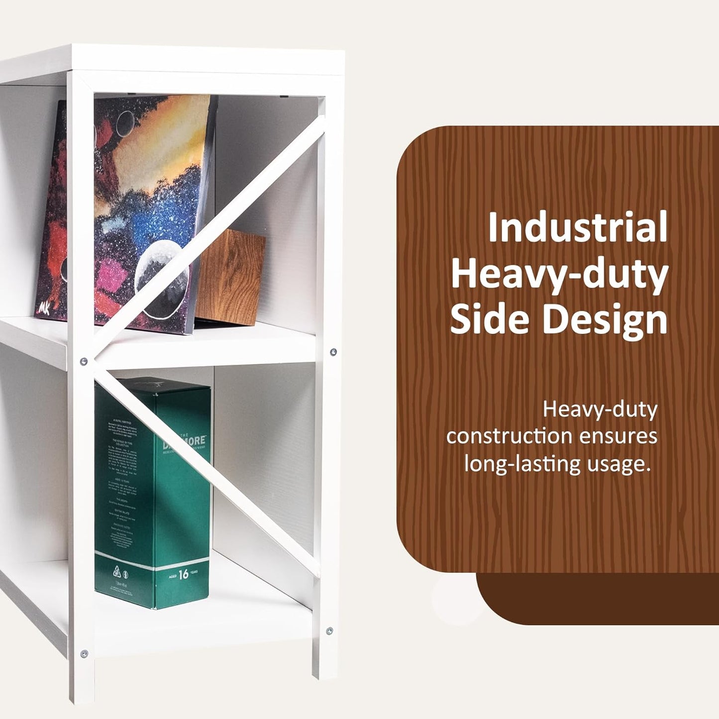 8 Cube Storage Organizer, Industrial Horizontal Bookshelf, Accent Cube Shelf, Corner Bookcase for Living Room, Home Storage, 63 Inches, White