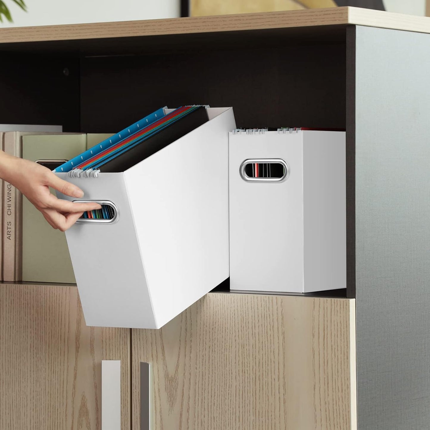 Oterri Cardboard File Organizer Box for Hanging File Folders Letter Size,File Box for Computer Desk,File Cabinet,Working Home,Office,Classroom (White, Letter Size - 4 Packs)