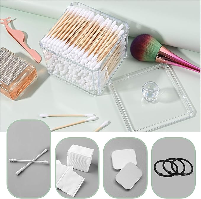 AXX Qtip Dispenser Apothecary Jars Bathroom - Qtip Holder Storage Canister Clear Plastic Jar for Cotton Swab,Q-Tips,Cotton Rounds (J#Clear 1Pcs)