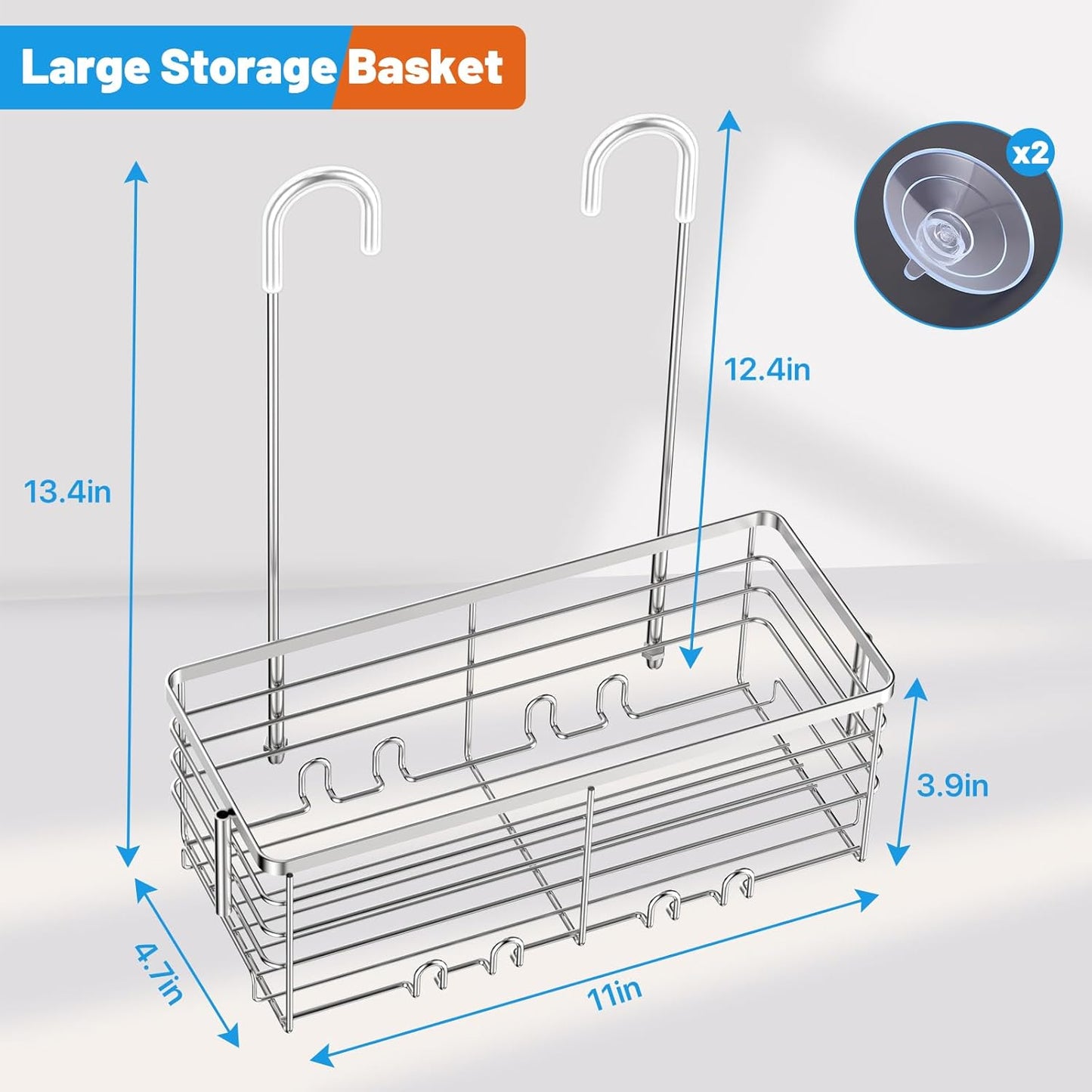 YUOROS Shower Caddy Hanging, Over the Door Shower Organizer Rack 304 Stainless Steel Rustproof (Silver)