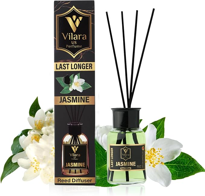 Reed Diffuser Set with Sticks for Home – Bathroom, Bedroom & Office Aromatherapy – Long Lasting Scented Oil Diffuser with Sticks – Luxury Room Fragrance Diffuser 55ml,1.7 fl oz (Jasmine)