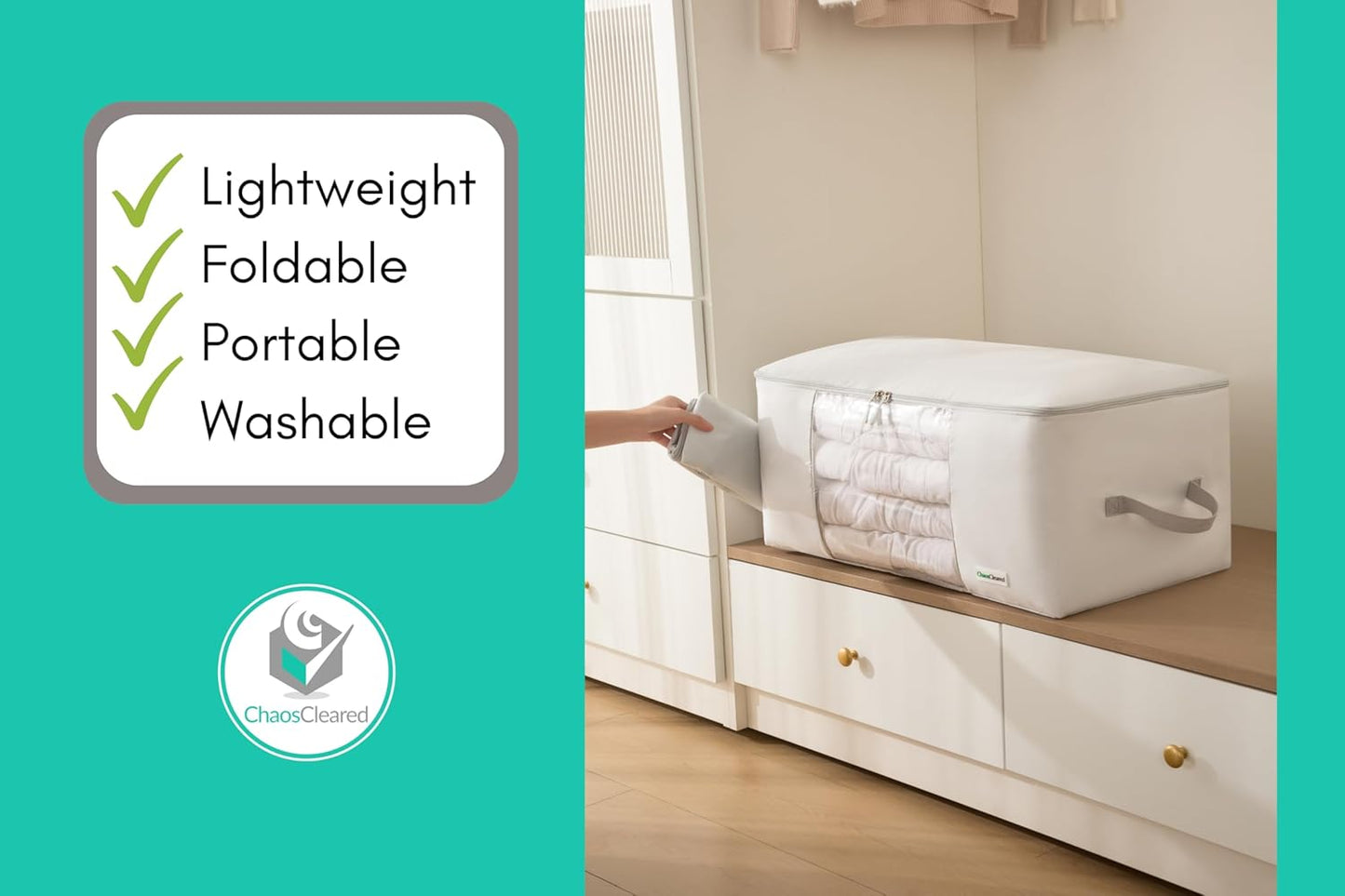 Comforter Storage Bag - Folding Organizer bag for King/Queen Comforters, Pillows, Blankets, Bedding/Quilt, Blanket, Duvet, Mothproof Space Saver; Large Collapsible Organizers, 24"x14"x11"