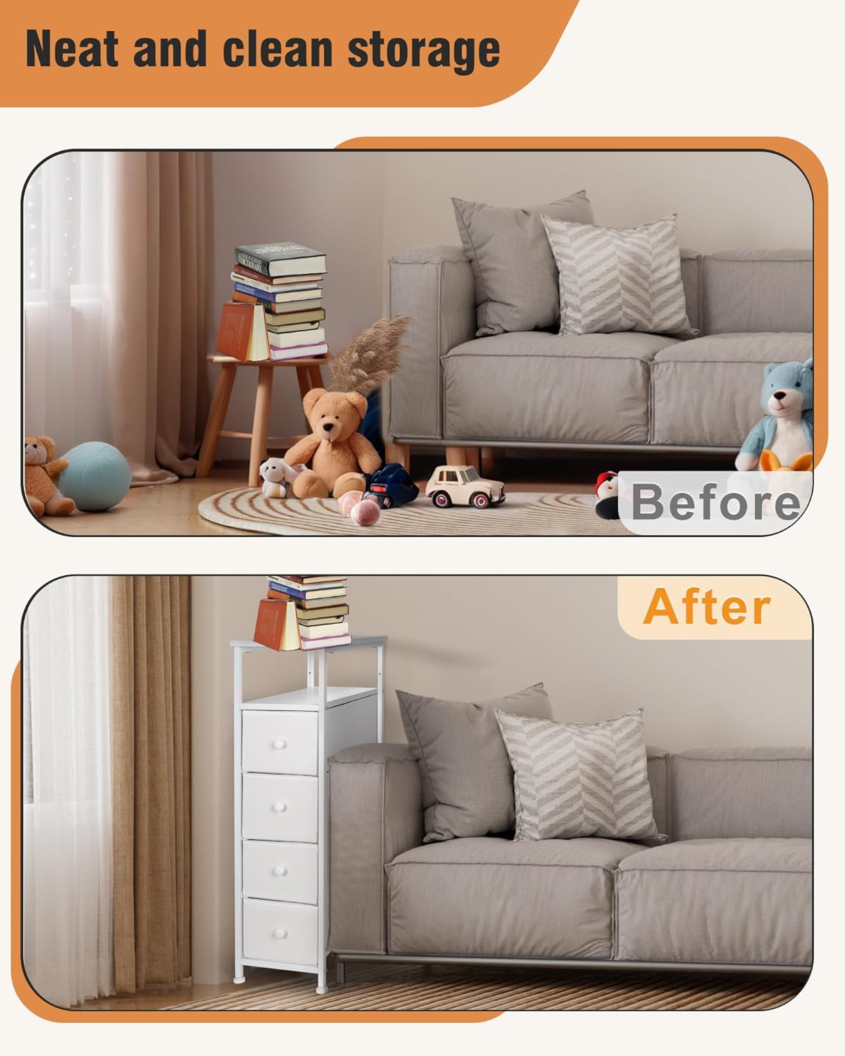 Narrow Dresser for Bedroom, Fabric Tall Dresser & Chests of Drawers with 4 Drawers, Vertical Organizer Storage Tower Unit for Bedroom, Hallway, Entryway White