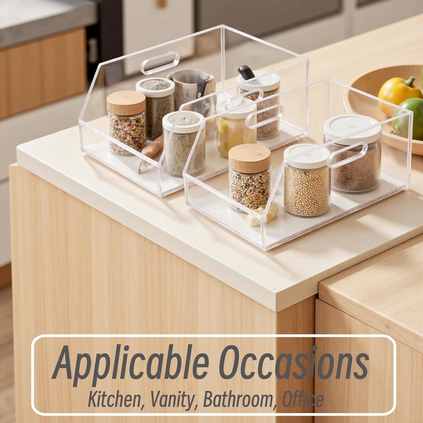 Gelite Stackable Storage Bin Organizer with Handles Acrylic Storage Container for Toy Pantry Kitchen Cabinet Bathroom Closet Office Organization, 11.4x7.5x5.1'', Clear