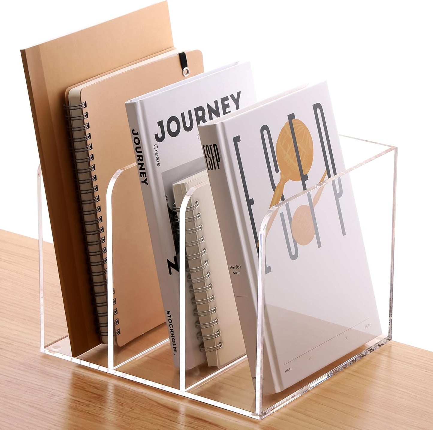 SANRUI Acrylic Magazine Holder Desk Organizer, Clear File Organizer with 3 Vertical Compartments, Magazine File Holder for Home Office, Classroom,B5 Size