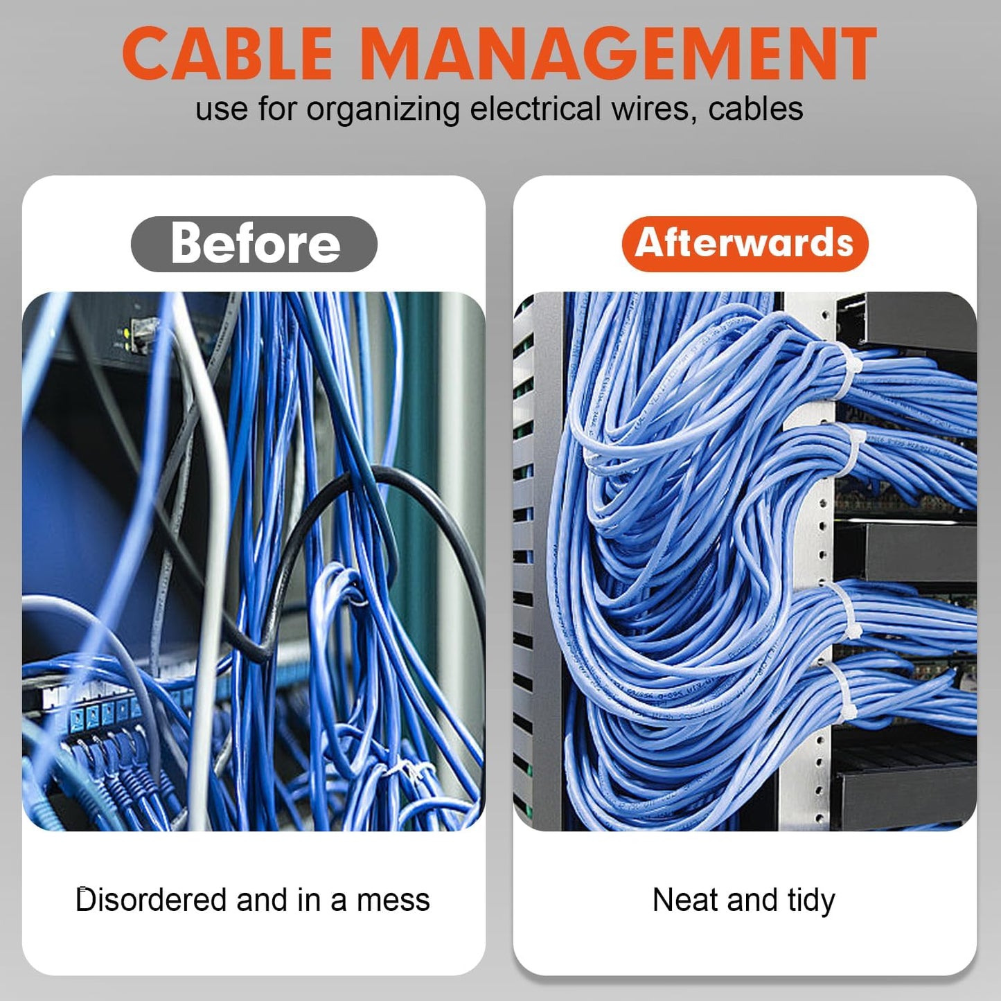 Zip Ties, RAZCC 1200pcs White Cable Zip Ties 8 Inch, Heavy Duty Plastic Wire Ties with 70lb Tensile Strength, Self-Locking White Nylon Tie Wraps for Indoor and Outdoor