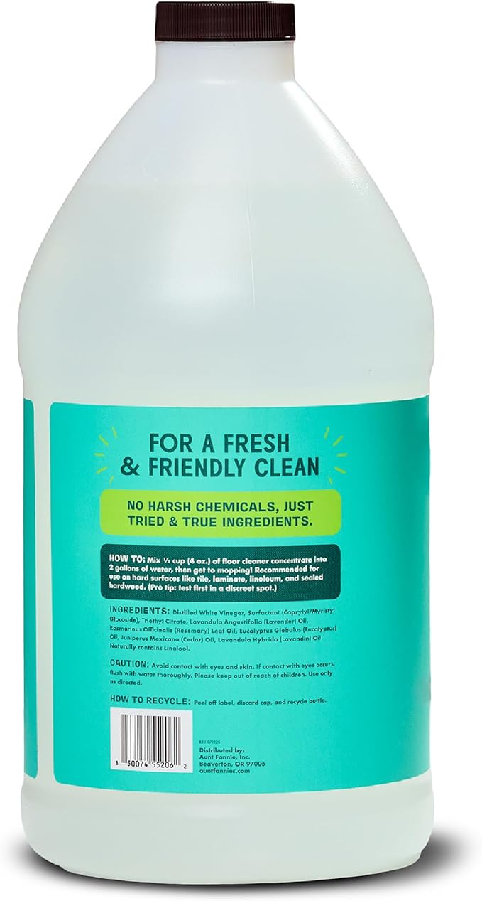 Aunt Fannie's Ultra Concentrated Floor Cleaner Vinegar Wash, Multi-Surface Solution For Mopping, Value Size, Eucalyptus Scent, 64 oz