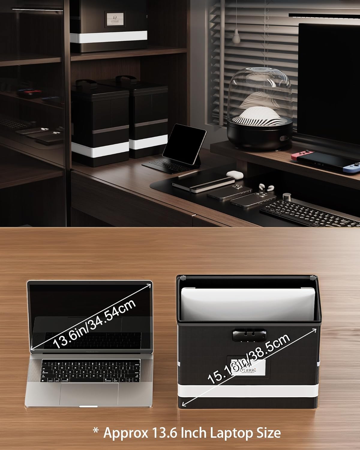 Oterri 1 Pack Fireproof Document Box With Lock, Portable File Safe Box Fireproof Waterproof For Letter Files, Collapsible Fireproof File Box With Handle Black