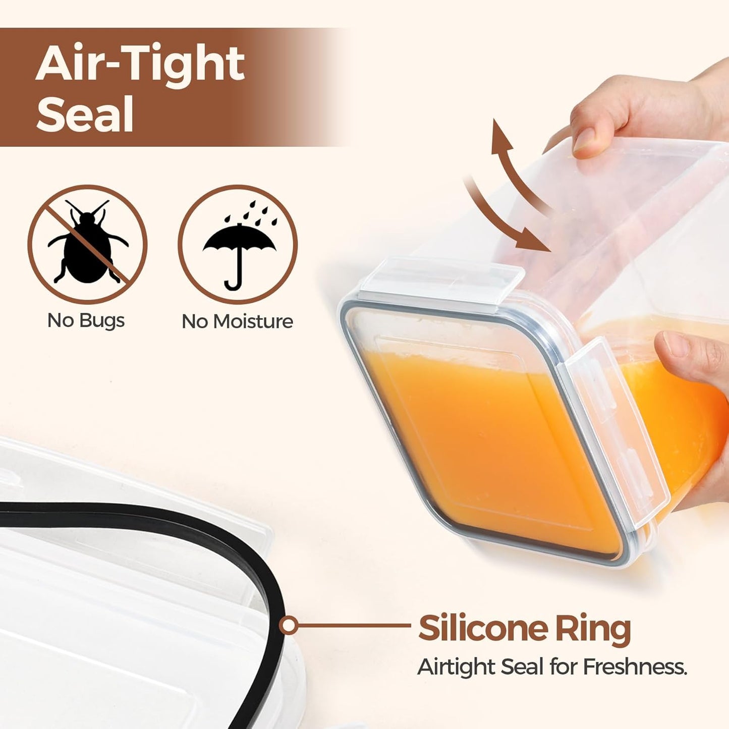 ComSaf Flour Sugar Storage Containers Set of 3 (5.2L/5.5Qt) (2.5L/2.6Qt*2), Large Airtight Food Storage Containers with Lids, Plastic Canisters Sets for Kitchen, Pantry Organizers for Rice and Baking