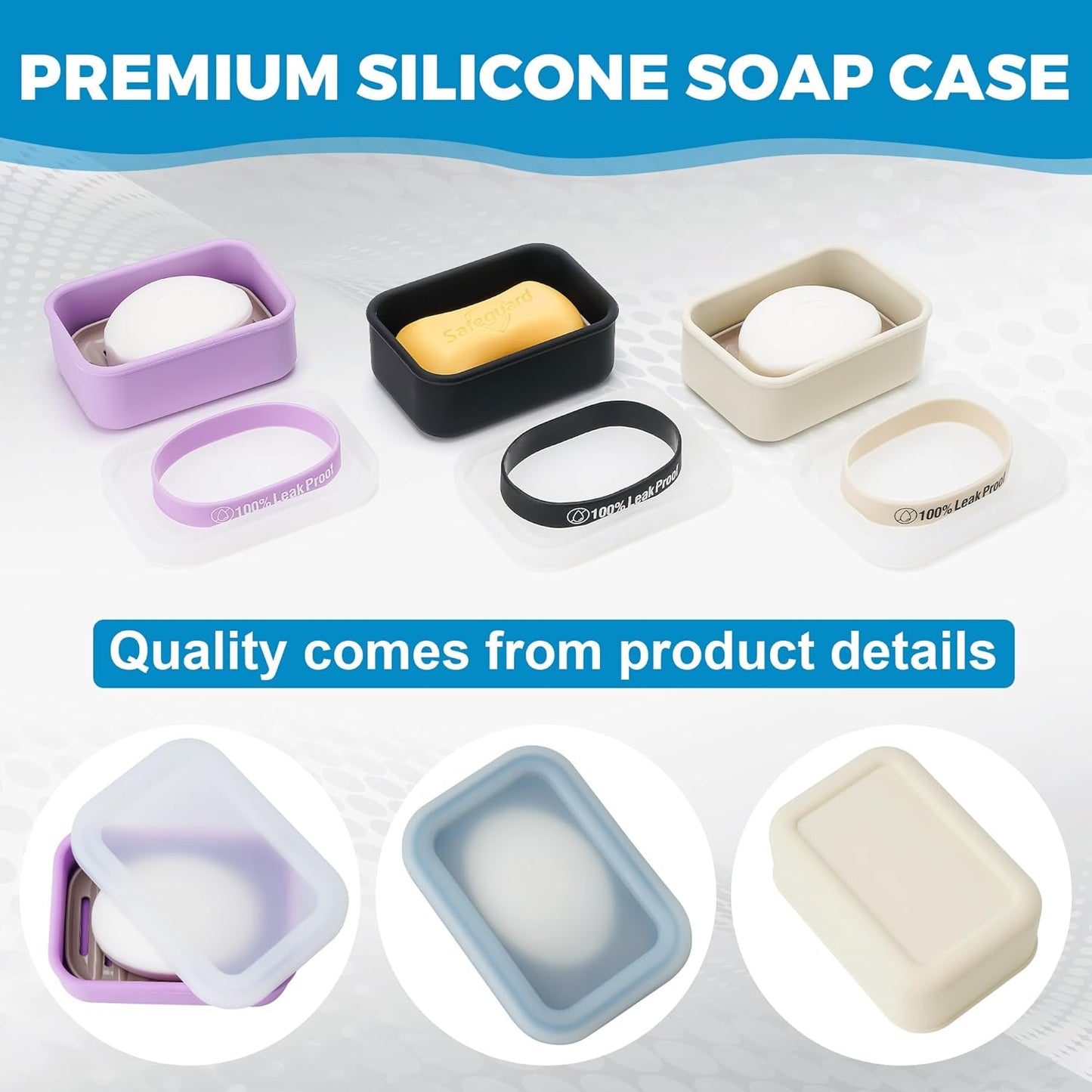 Compact Leakproof Travel Soap Case with Lid & Silicone Strap - Portable Draining Soap Bar Holder for Gym, Bathroom, Camping - Lightweight Silicone Soap Dish Container (Black)