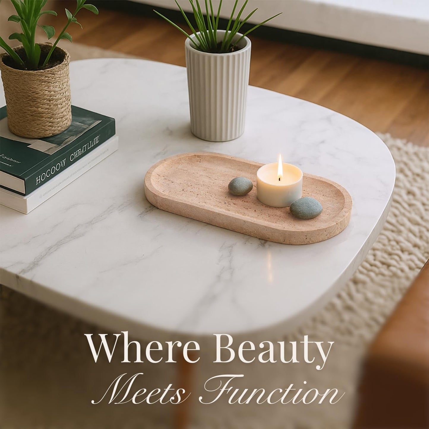 Handcrafted Travertine Tray – Bathroom Counter Organizer, Jewelry Tray, Perfume Organizer & Decorative Tray for Vanity Accessories, Coffee Table Decor & Bathroom Countertop (Oval, Natural)