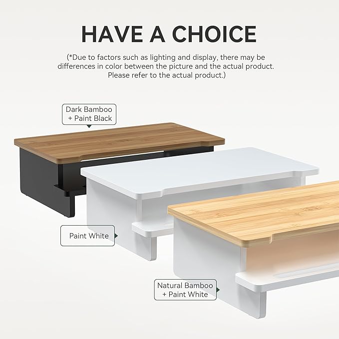 Monitor Stand Monitor Stand Riser for Desk,Wood Desk Shelf Storage Organizer with Phone Tablet Holder (16.5 Inch, White)