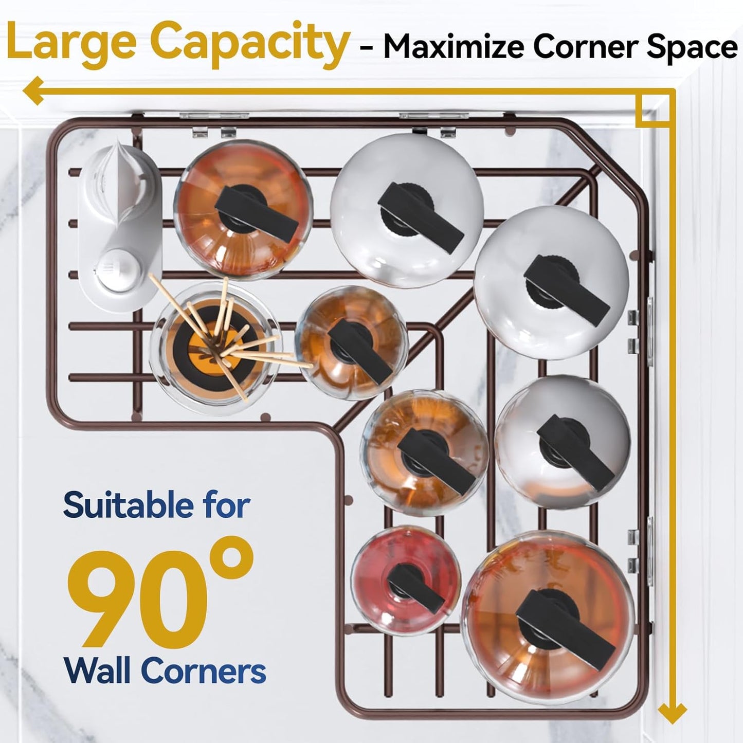 YASONIC Shower Caddy Corner, 3-Pack Adhesive Rustproof Stainless Steel Shower Shelves with Soap Holder, No Drilling Shower Organizer Corner for Dorm, Renters Bathroom, Bronze