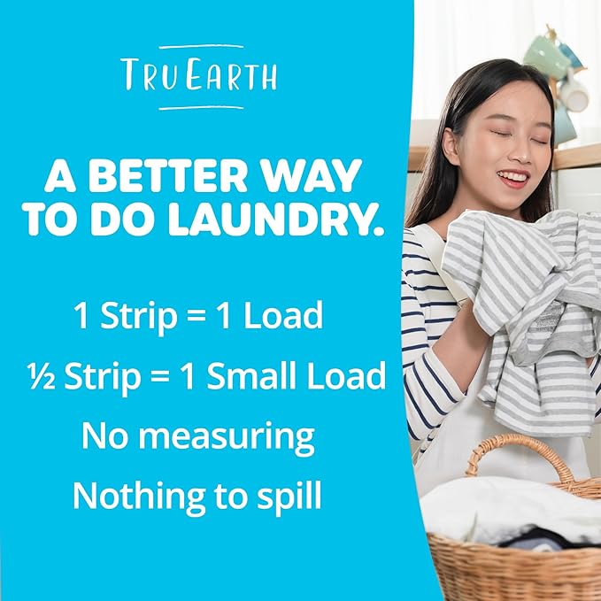 Tru Earth Compact Dry Laundry Detergent Sheets, Bulk, up to 768 Loads (384 Count) - Paraben-Free - Original Eco-Strip Liquidless Detergent, Travel Sheets - Fresh Linen