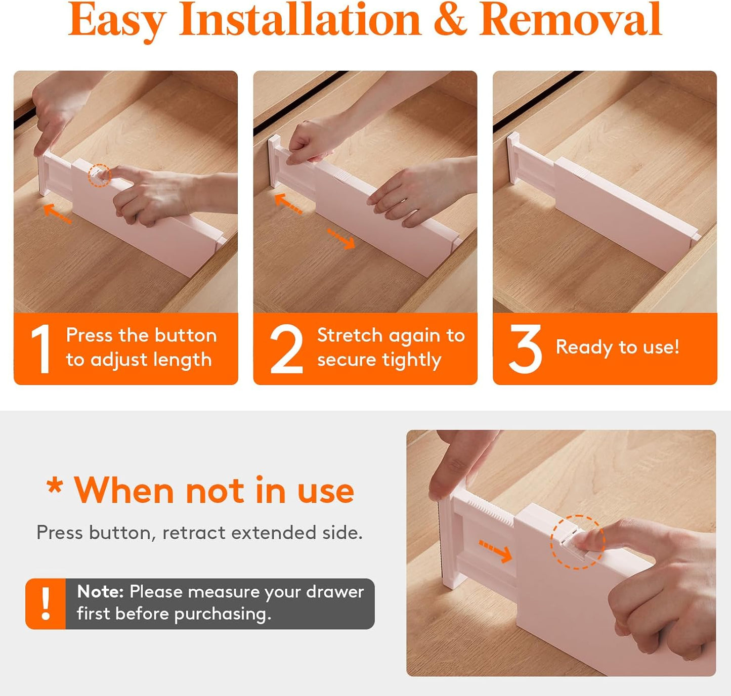 Lifewit 8 Pack Drawer Dividers 4" High, 11-17" Adjustable Dresser Drawer Organizers for Clothes, Expandable Dresser Separators in Bedroom/Bathroom/Kitchen/Vanity/Office Organization and Storage, Pink