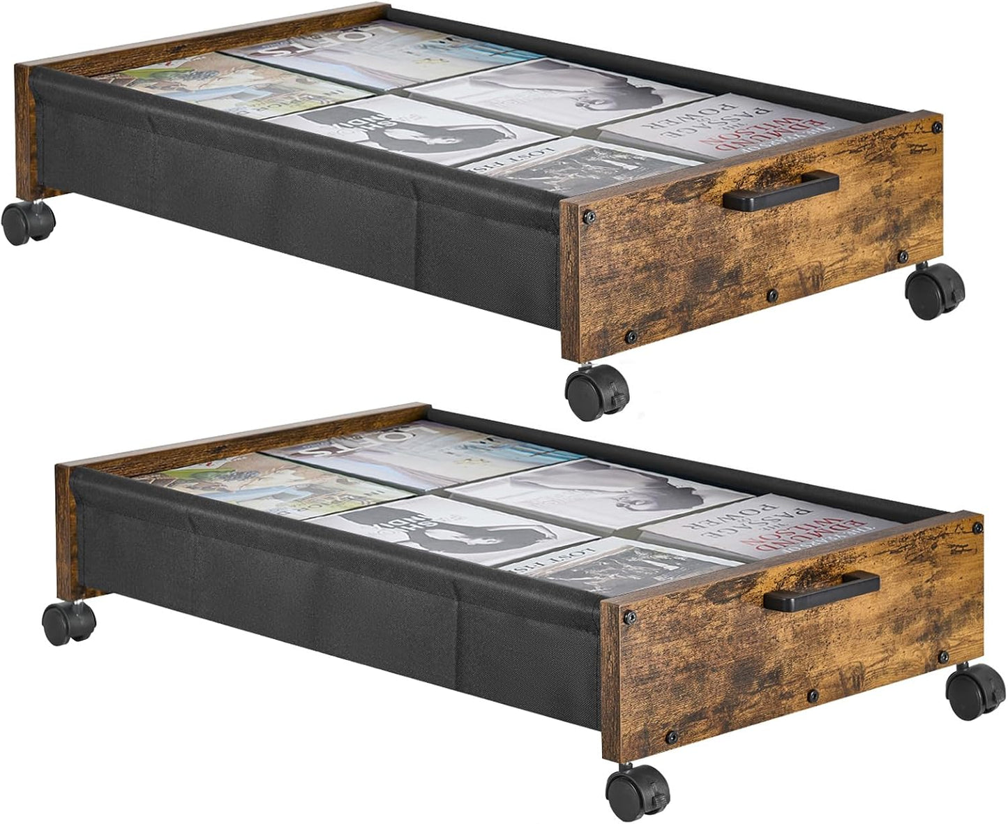 Under Bed Storage with Wheels, Wooden Under Bed Drawers On Wheels, Rolling Under Bed Shoe Storage, Space Saving, Rustic Brown,30L