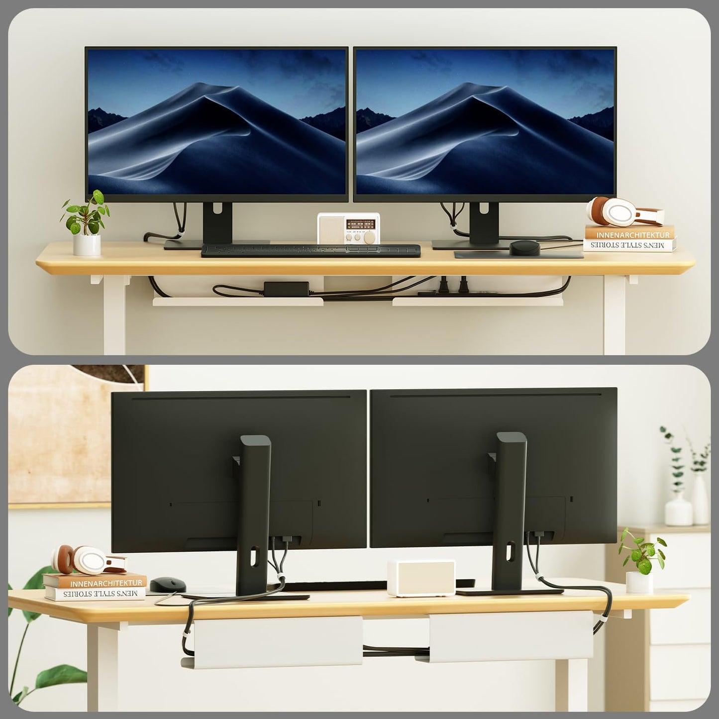 2 Pack No-Screw Cable Management Under Desk, Self-Adhesive Cord Organizer, Wire Management Tray for Office and Home (White)