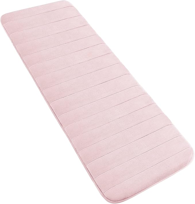 Yimobra Bathroom Runner 60"x24", Non Slip Memory Foam Bath Mat, Super Soft Water Absorbent Hallway Carpet, Machine Washable Rug for Vanity Tub Shower, Pink