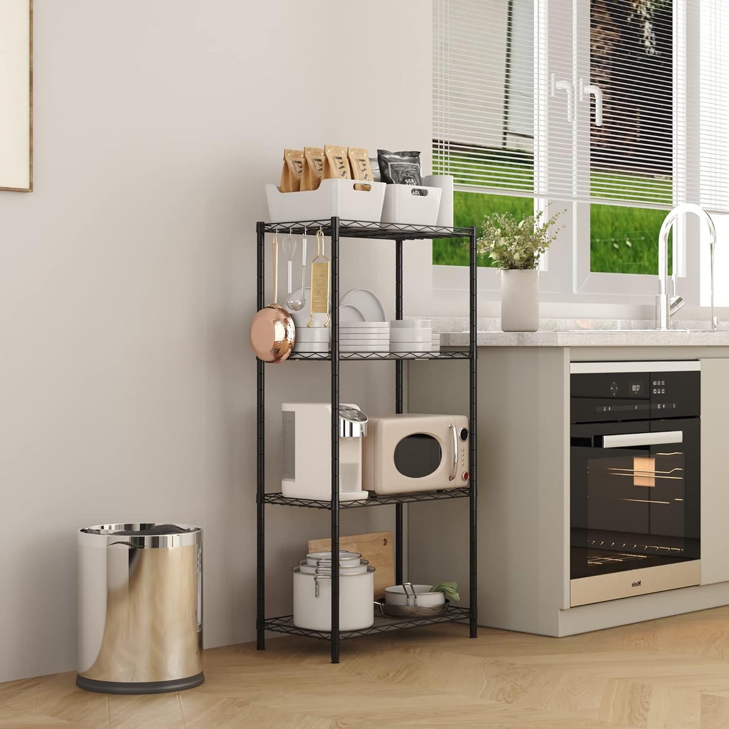 HOMEFORT 4-Shelving Unit, Adjustable Wire Shelving, Metal Wire Shelf Rack Organizer for Kitchen, Pantry, Closet, Bathroom, Laundry, Black,21" W x 11" D x 43" H