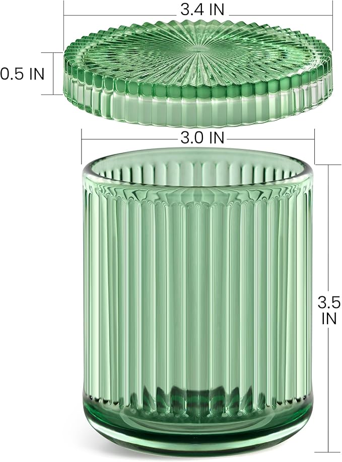 2 Pack Qtip Holders for Bathroom, Clear Glass Apothecary Jars with Lids,Vintage Bathroom Canisters for Cotton Balls,Swabs,Floss Picks,Hair Ties,Vanity Organizer and Storage Decor (Green)