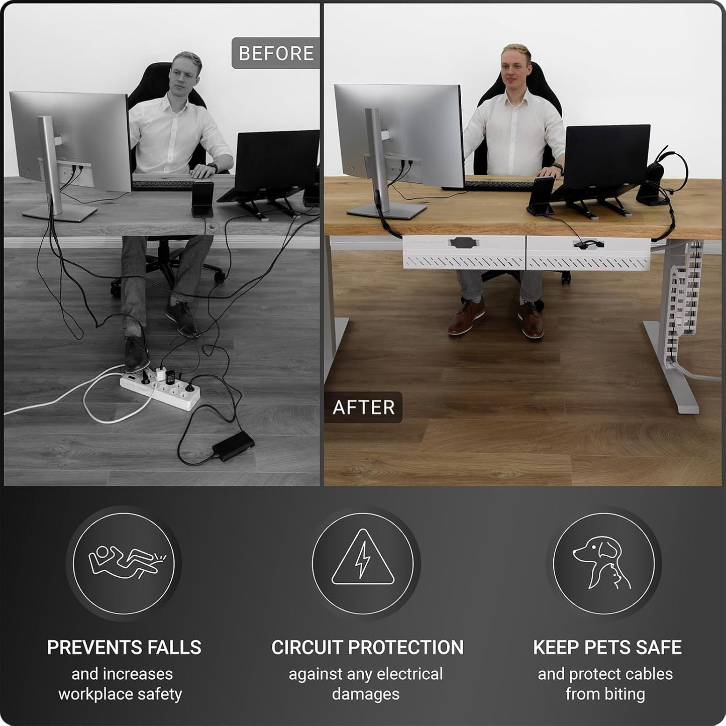 Under Desk Cable Management vertebrae – Perfect for sit Stand Desk Cable Management - Wire Management - Adjustable Length - Flexible Cable Spine - Chain Raceway Cable Management (White)