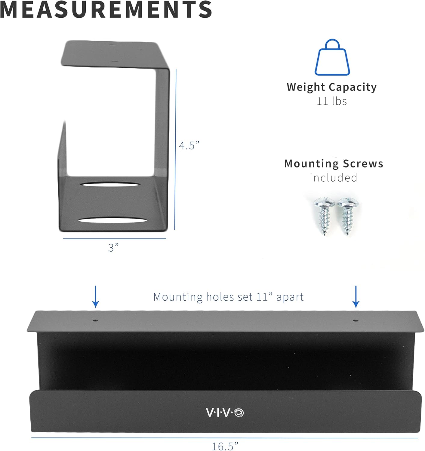 VIVO Under Desk 17 inch Cable Management Tray, Power Strip Holder, Cord Organizer, Wire Tamer for Office and Home, Black, DESK-AC06-1C