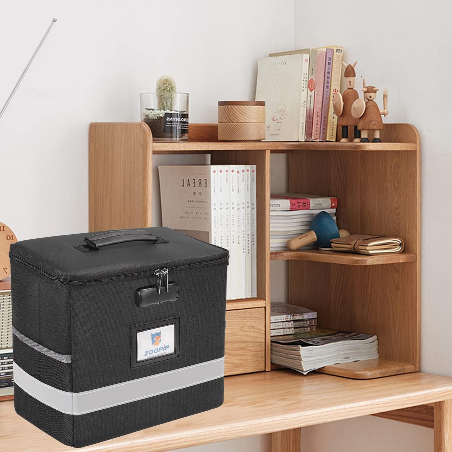 Fireproof File Box with Lock, Document Box Storage Organizer, Suitable for Hanging File Folders in Letter Size, Collapsible File Box, Reflective Strip for Fast Find (12.2"*6"*10.2 (Black, 2Pcs)