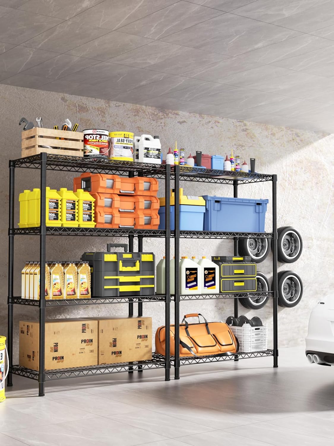 4 Tier Adjustable Storage Shelves,Heavy Duty Metal Utility Shelf 1400LBS Capacity Wire Shelving Unit Organizer Rack for Kitchen Office Pantry Room 18" D x 46" W x 59" H Black