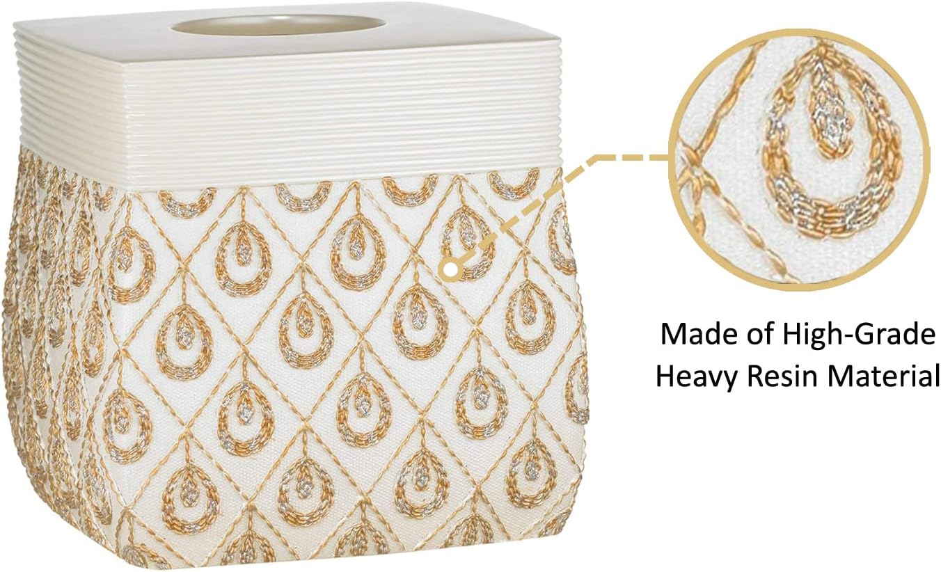 Zahari Home 2pc Seraphina Bathroom Set Waste Basket & Tissue Cover Modern Classic Decor Stylish Unique Design Beautiful White Bathroom Accessories Set