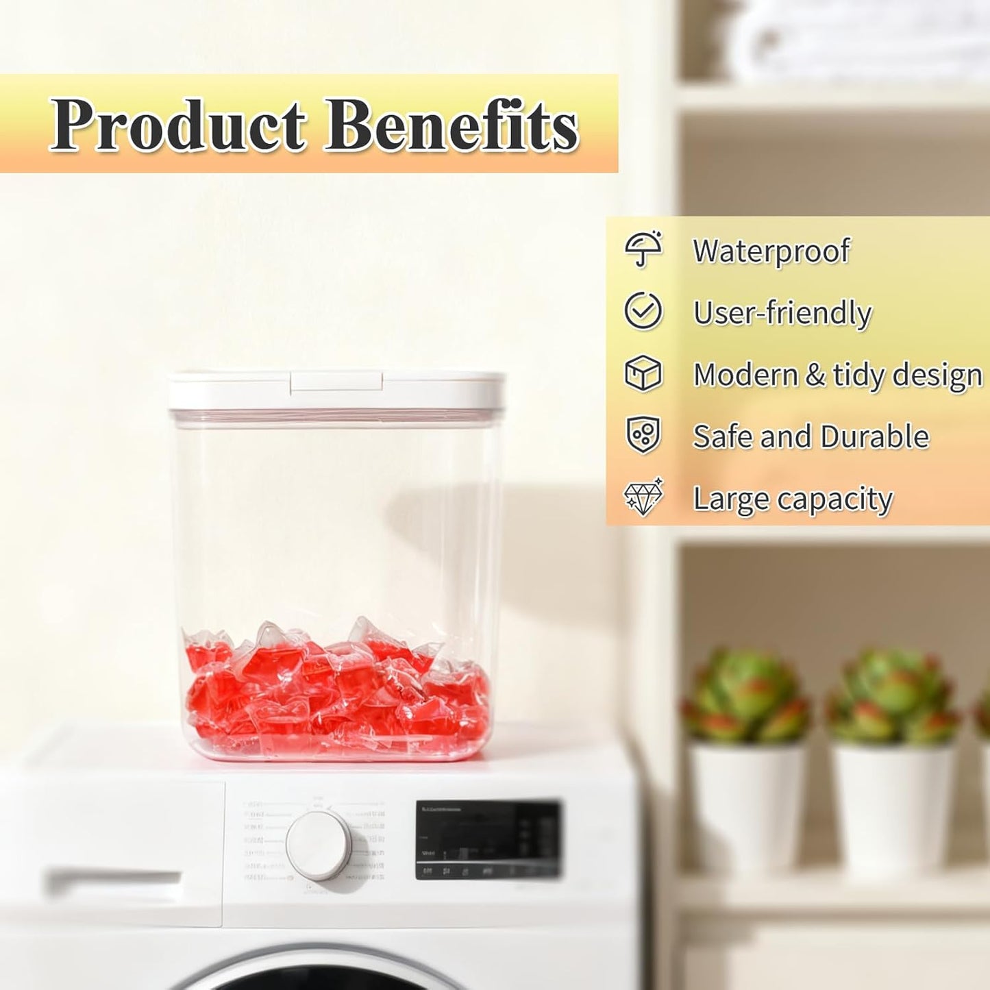 Gute Laundry Pod Holder with Lid - 186oz Sealed Automatic Pop-Up Dispenser, Laundry & Dishwasher Pods for Laundry Room Organization-5.5L