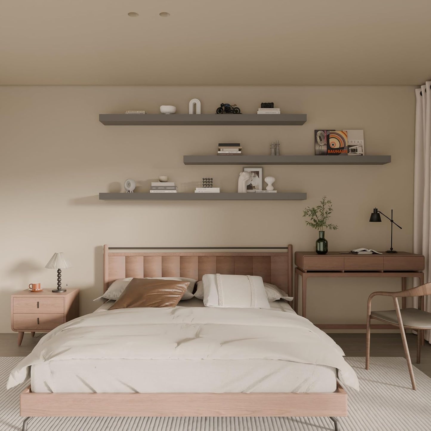 Floating Shelves for Wall, 72 Inch Extra Long Gray Wall Shelves, Set of 3, Hanging Invisible Brackets Floating Shelves for Living Room,Bedroom,and Kitchen