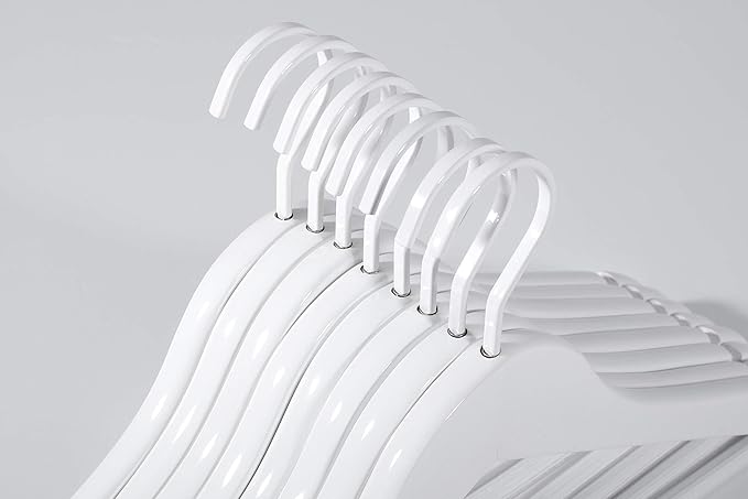 TOPIA HANGER All White Wooden Hangers, Solid Wood Suit Hangers with Extra Thick Hook and Non Slip Pants Bar, Heavy Duty Coat Hangers with Notches, Bridal Hangers for Shirts 16 Pack -CT01W