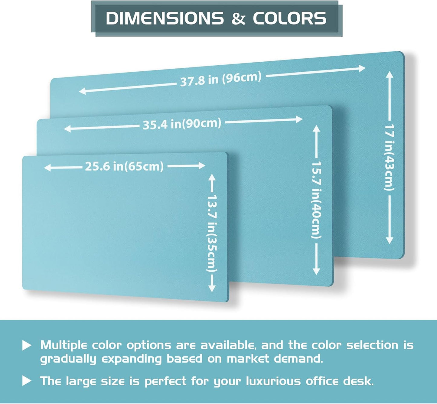 Aothia Double-Sided Desk Pad – 25.6"x13.7" Large Mouse Pad, Leather Desk Mat with Eco Cork Protector, Waterproof Desk Blotter for Office/Home (Blue Topaz)