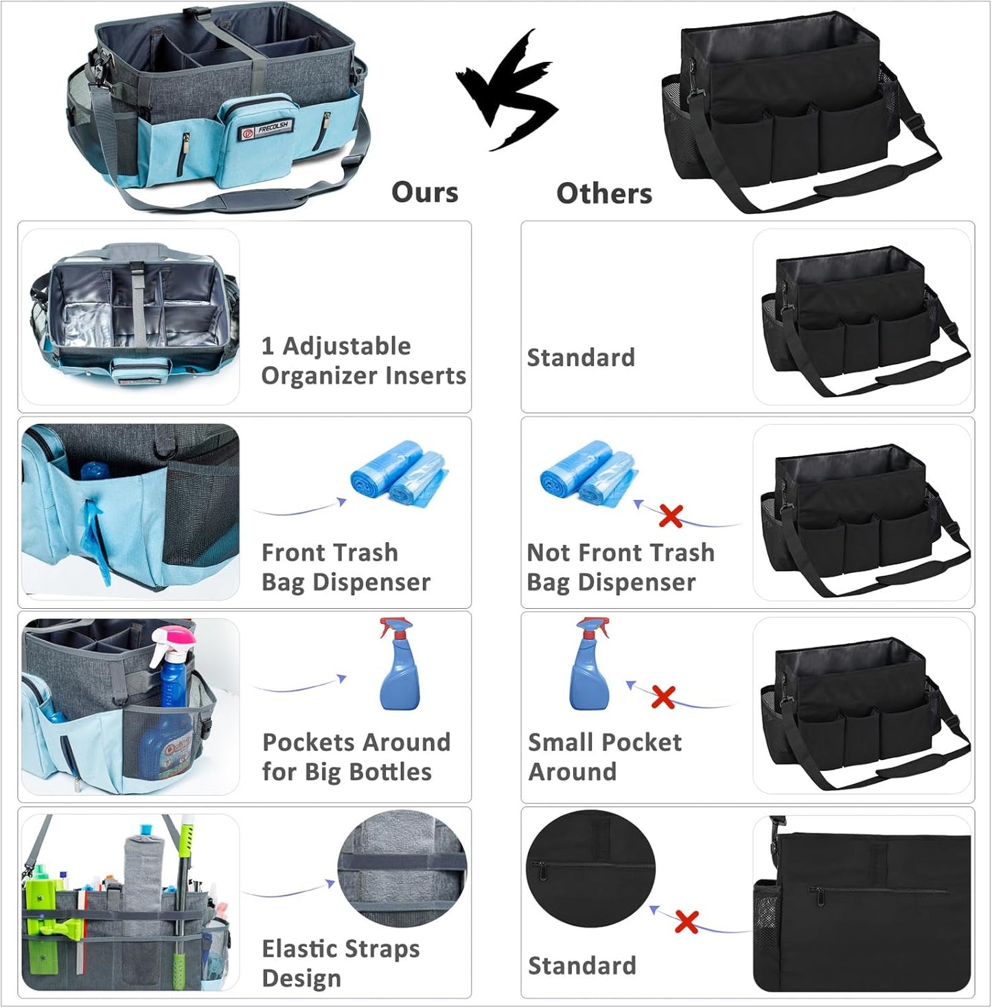 Large Cleaning Supplies Organizer-Cleaning Caddy Organizer With Handles & Shoulder Strap-Cleaning Bags for Cleaning Suppliers-Housekeepers Wearable Cleaning Tote Upgraded
