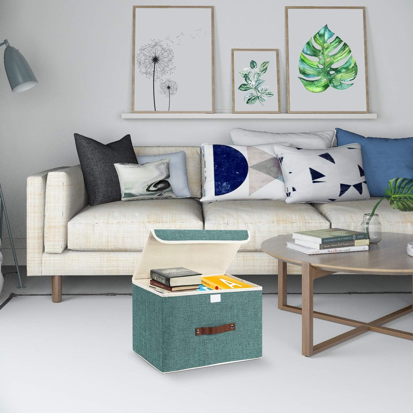 TYEERS Collapsible Storage Boxes, Washable Fabric Storage Bins with Lids, 14.9x9.8x9.8 inches, 3 Pack, Aqua Deep