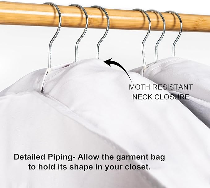 1PC Luxury 48'' Organic Cotton Garment Storage Bag | 4 Cedar Blocks for Fresh Smell| Breathable Garment Bag for Hanging Clothes for Closet Best for Suits, Sweaters, Short Dresses, Gowns