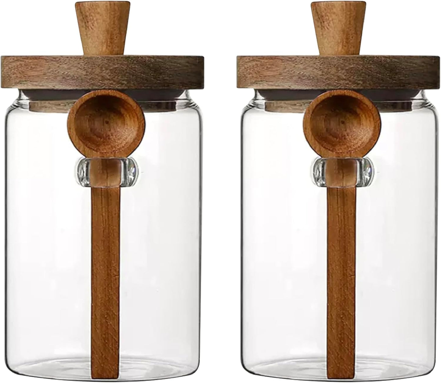 Glass Food Storage Jar with Acacia Wooden Lid and Spoon, Airtight Container for Cereals, Cookies, Snacks, Kitchen Canister Set (2 Pcs, Large/25oz)