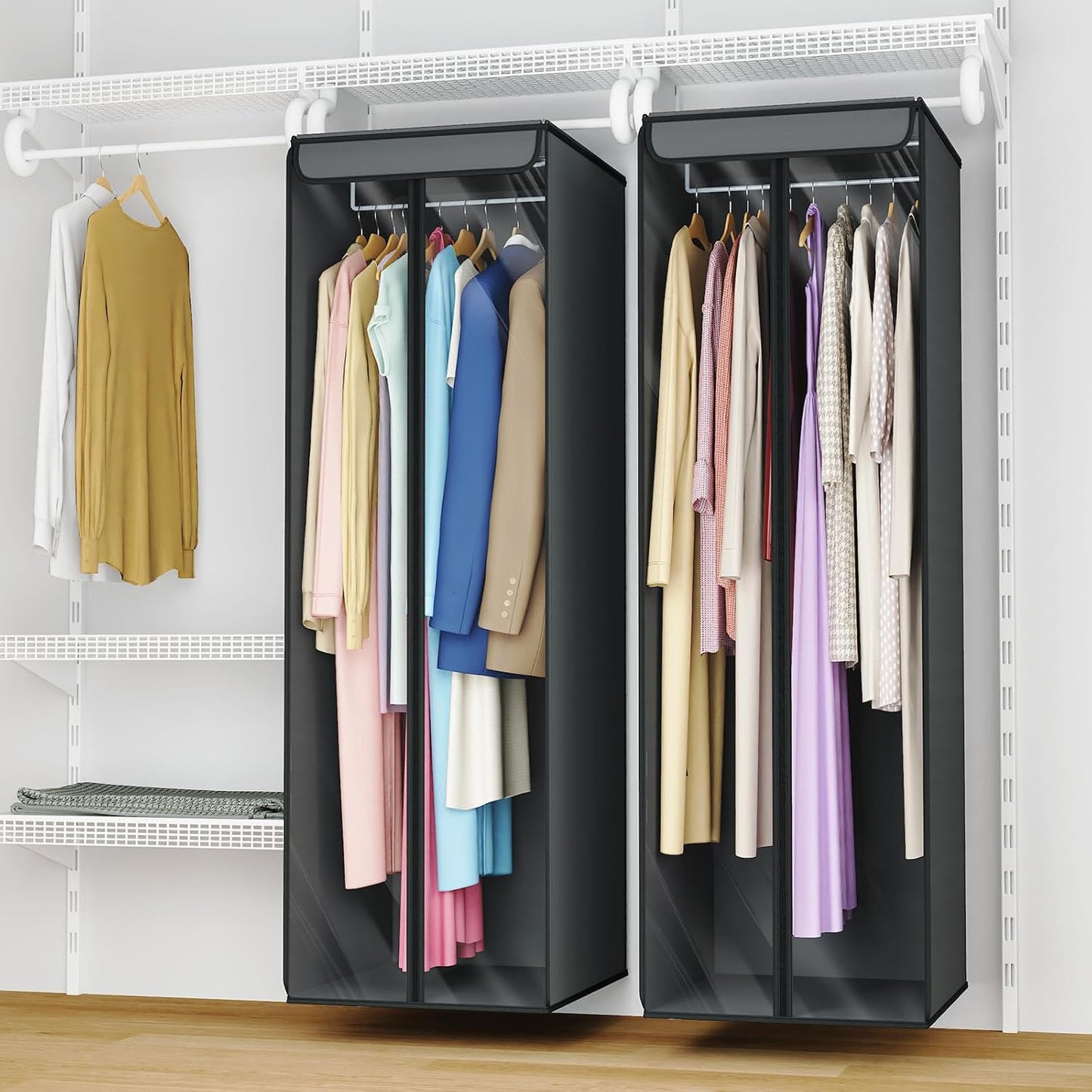 Univivi Garment Bags for Hanging Clothes, Large Clothes Storage Bags Closet Organizer with Clear Window, Premium Hanging Garment Storage Bag for Suits, Coats, Dresses, 54", 2 Pack (Dark Grey)