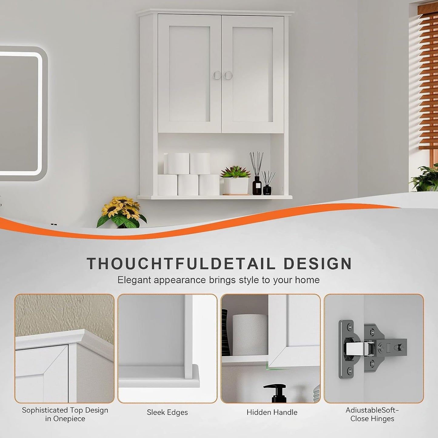 Bathroom Medicine Cabinet - Toilet Cabinet - Wall Mounted Cabinet - Multi Scene Wall Cabinet Storage Solution (Suitable for Bathroom, Kitchen, Living Room; White, Easy to Install)