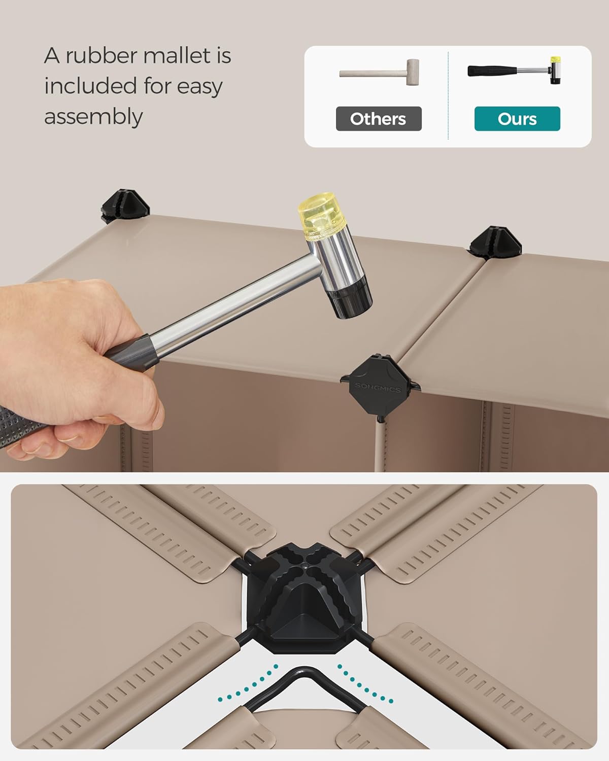 SONGMICS Cube Storage Organizer, Set of 16 Plastic Cubes, Book Shelf, Closet Organizers and Storage, Room Organization, Bedroom Living Room, 12.2 x 48.4 x 48.4 Inches, Camel Brown ULPC442K01