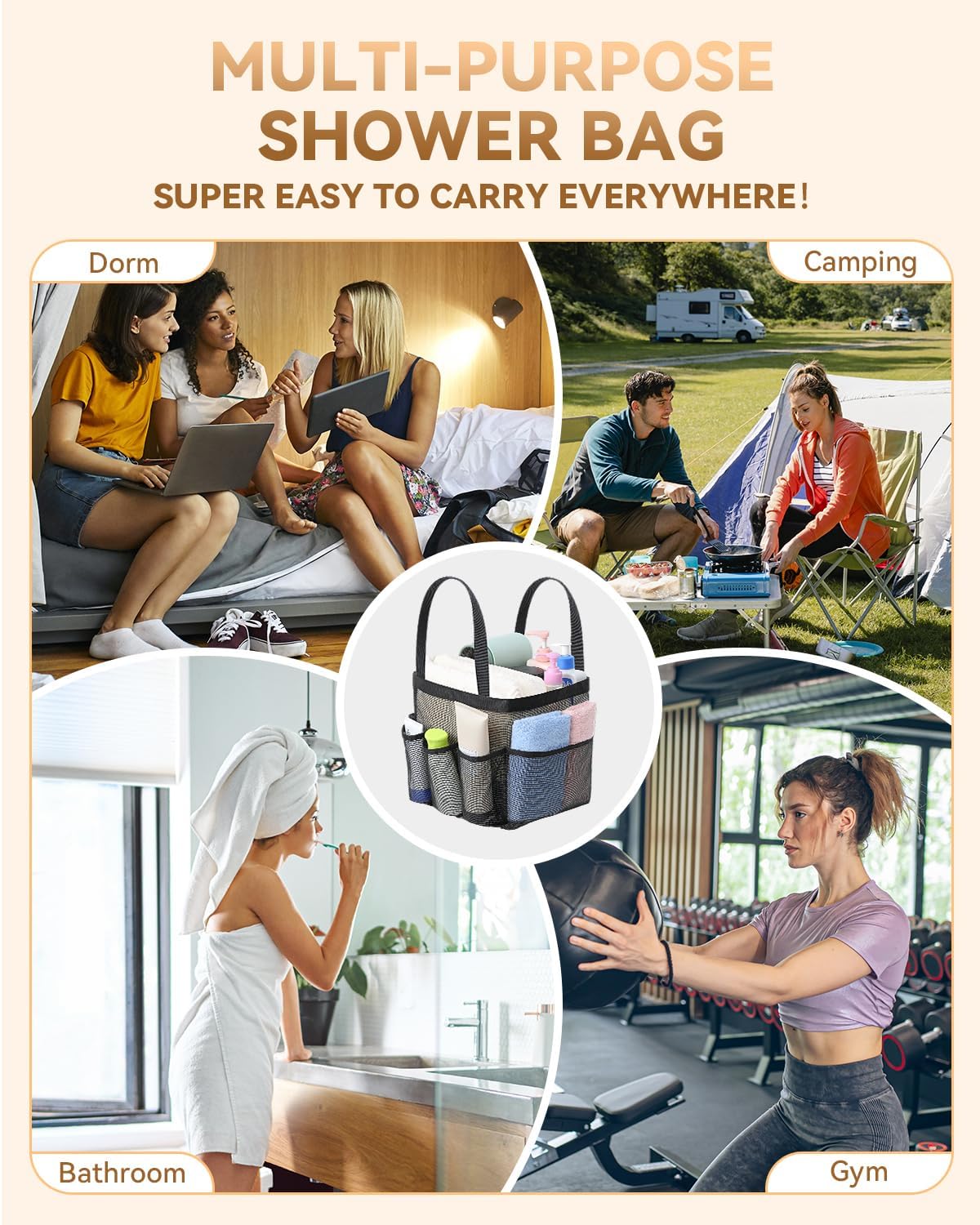 Temede Mesh Shower Caddy Tote, Large Shower Caddy Basket Portable, Quick Dry Hanging Toiletry Bag, 8 Storage Pocket Handle Bath Organizer for College Dorm, Gym, Camp, Travel