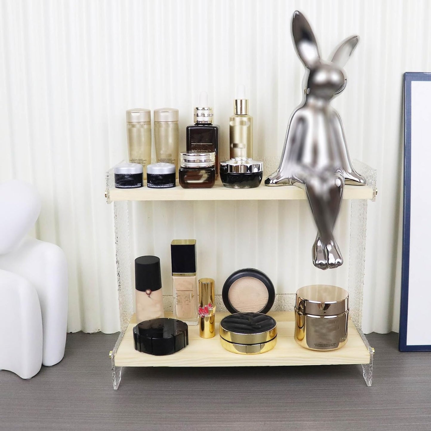 Clear Acrylic 2-Tier Coffee Counter Organizer - Stackable Coffee Bar Shelf for Pods, Creamer, Stirrers, Utensils