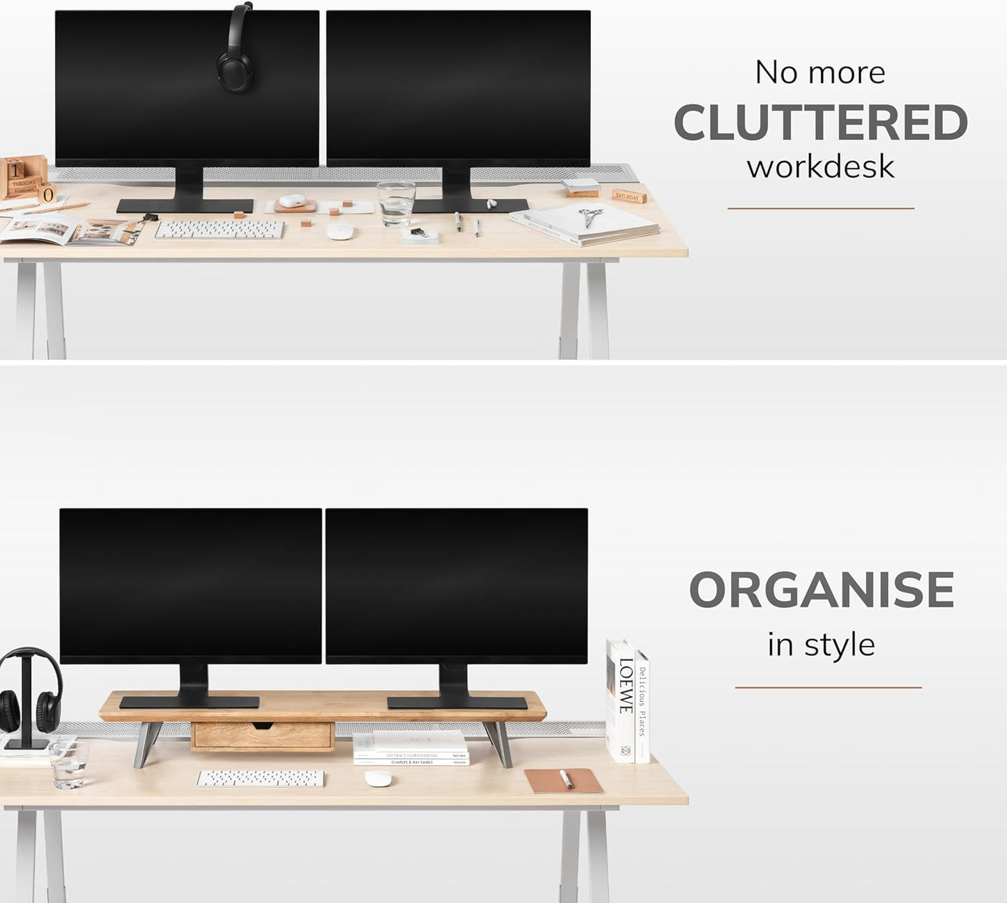 Anji Mountain Monitor Stand - Desktop Organizer & Laptop Riser, Ergonomic Monitor Riser, Space-Saving Monitor Stand for Desk, Durable Construction, Easy Assembly, Ideal for Home & Office,White Wash